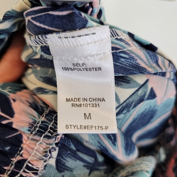 Charlotte Russe Teal Pink Ivory Tropical Floral Print Flowy Wide Leg Pants - Picture 5 of 6